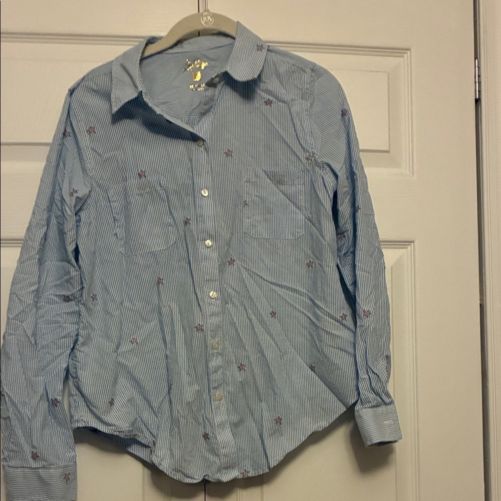 Lilly Pulitzer Blue Striped Button Down Shirt with Star Patterns